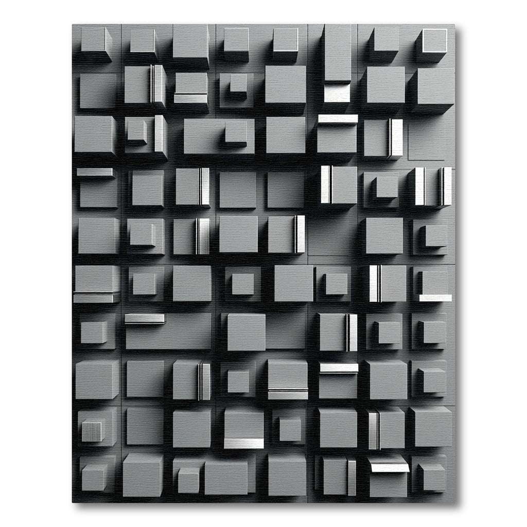 Minimalist Monochrome Geometric Cubist Sculpture Rug