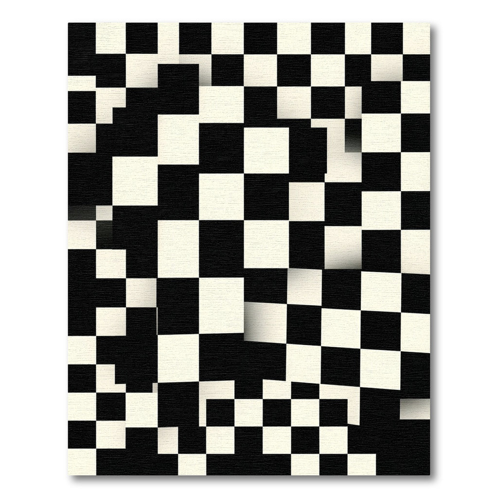 Black White Geometric Checkered Warp Rug