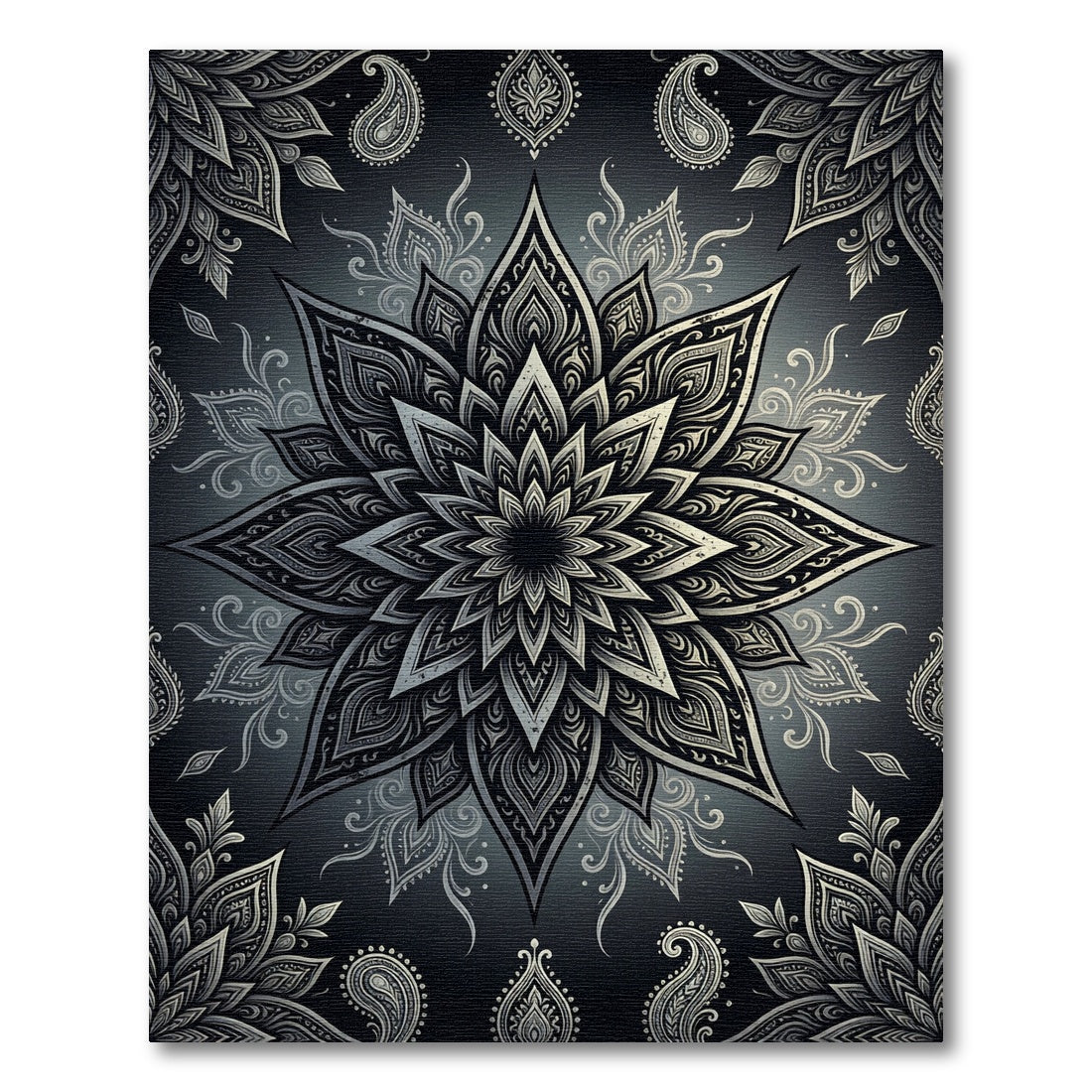 Monochromatic Floral Paisley Mandala Rug