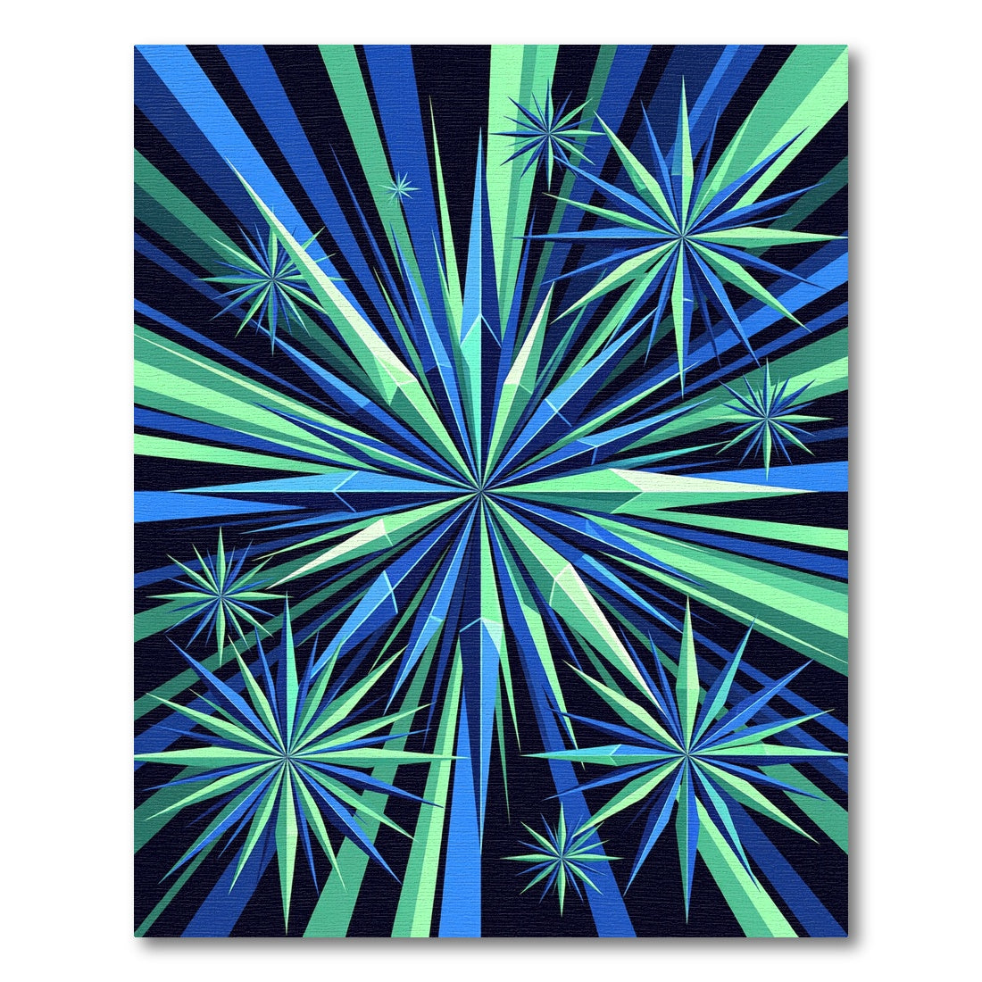 Radiant Blue Green Geometric Starburst Rug