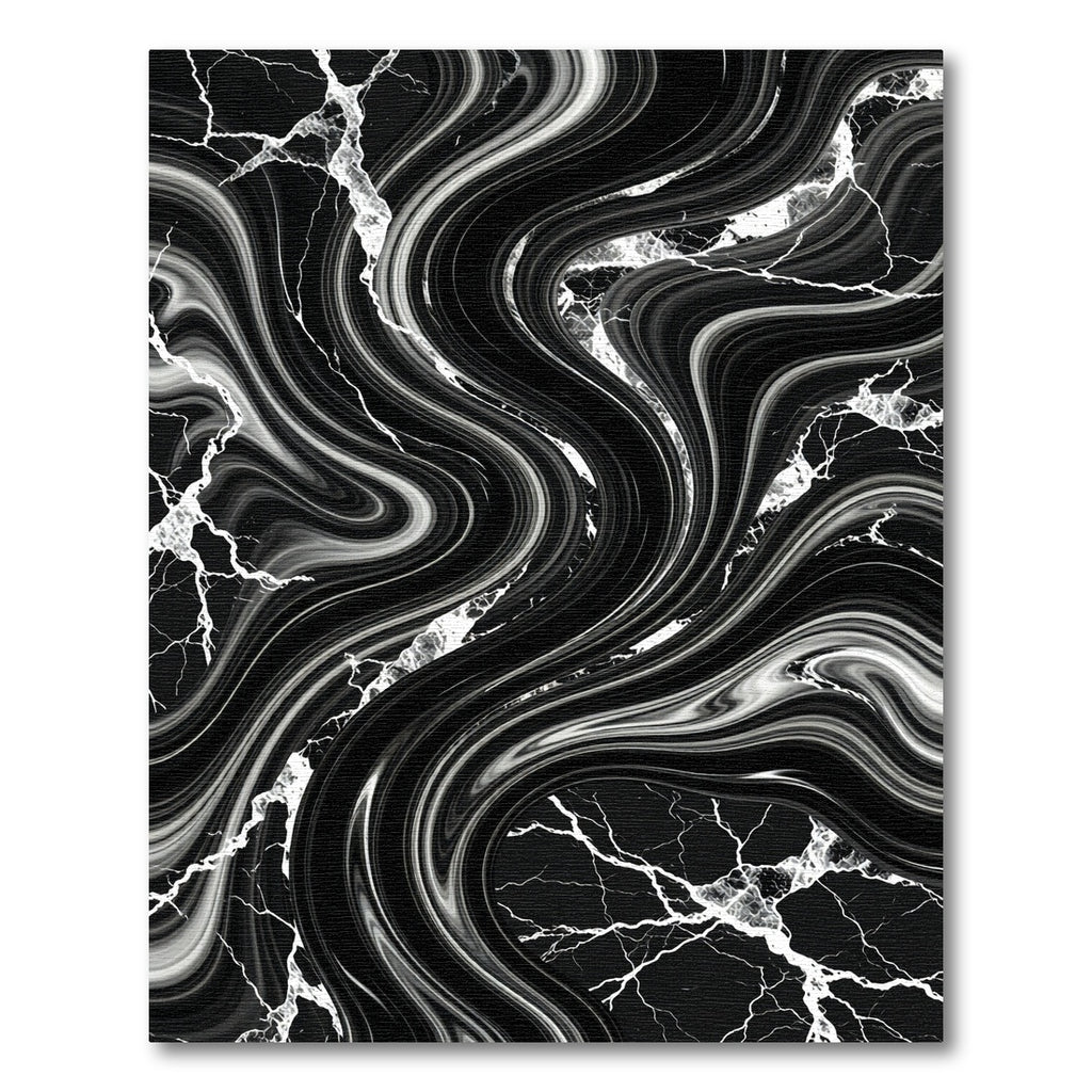 Black White Swirling Marble Texture Rug