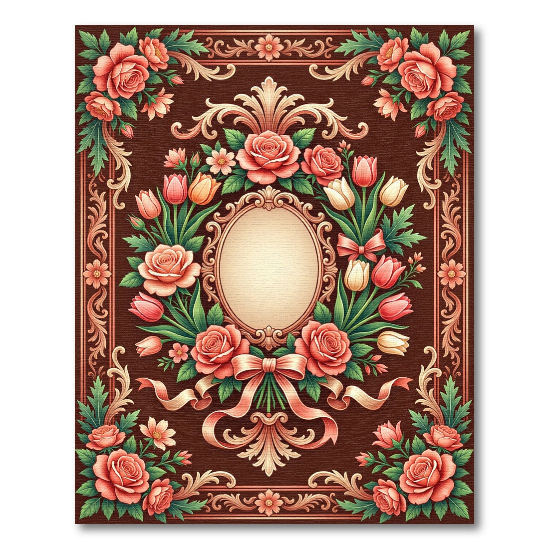 Elegant Rose and Tulip Baroque Frame Rug