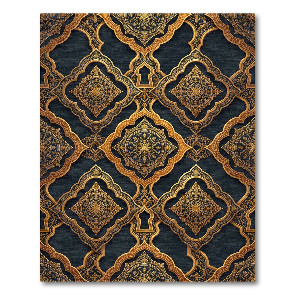 Ornate Gold Filigree Embossed Medallion Rug
