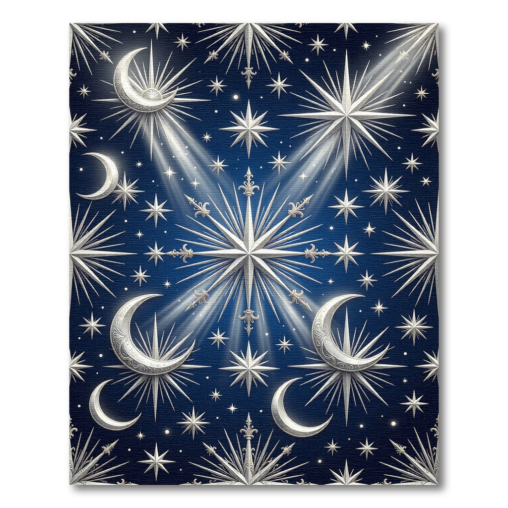 Celestial Silver Moon and Starry Sky Rug