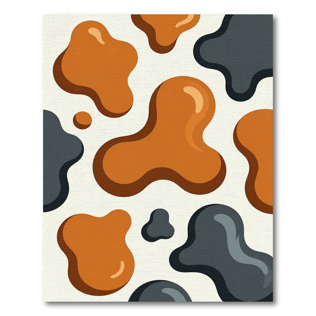 Modern Abstract Amber and Charcoal Blob Rug