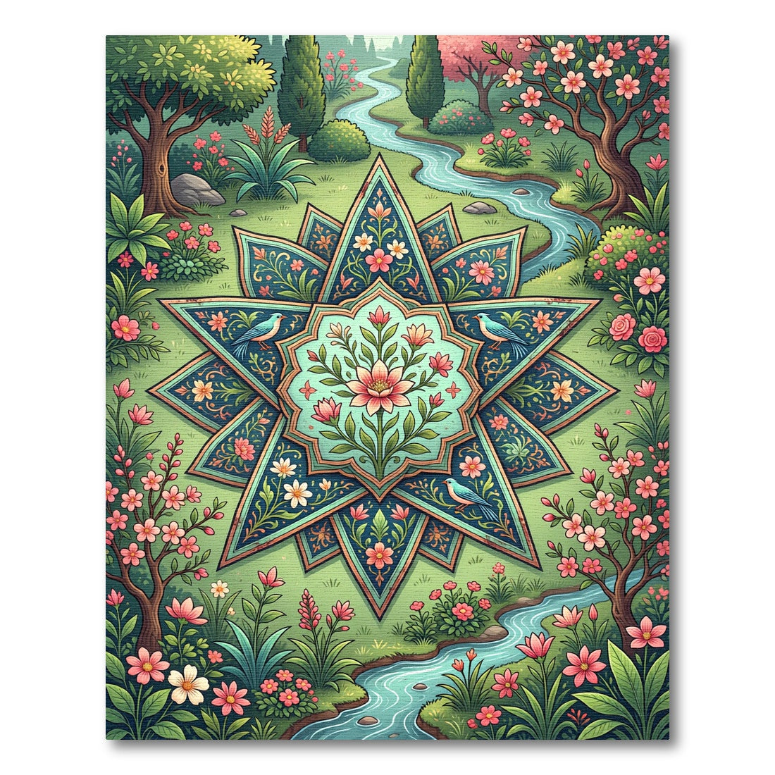 Botanical Star Medallion Spring Garden Rug