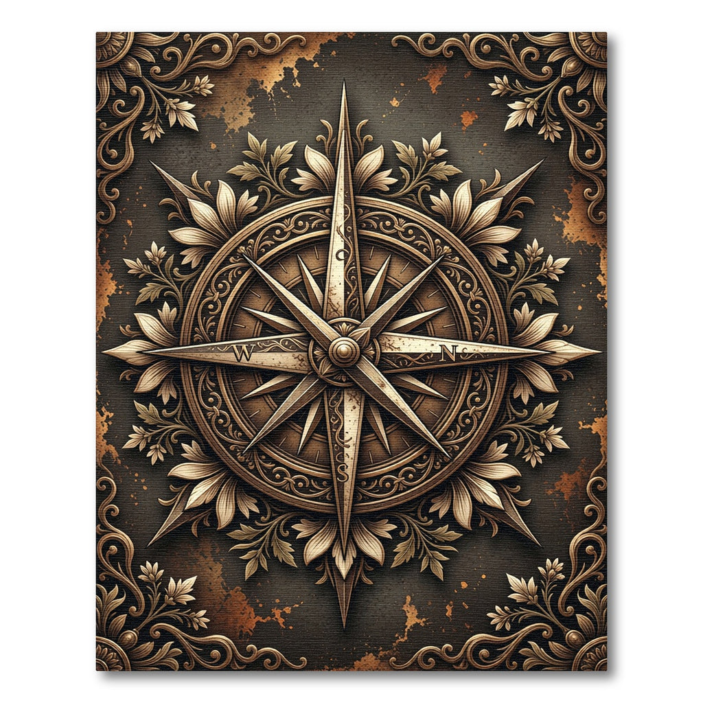 Vintage Compass Rose Antique Bronze Scroll Rug