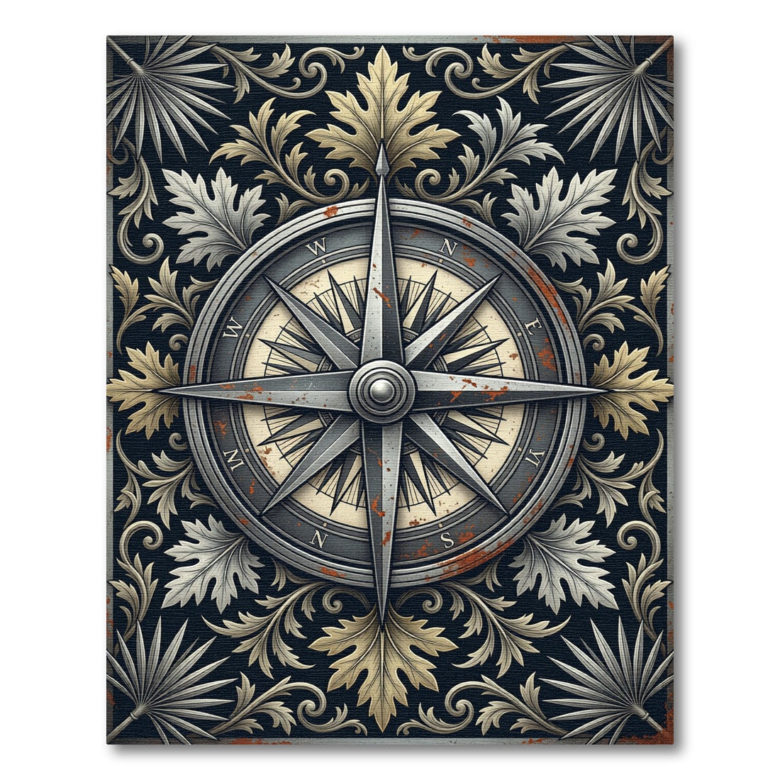 Vintage Compass Foliage Medallion Rug