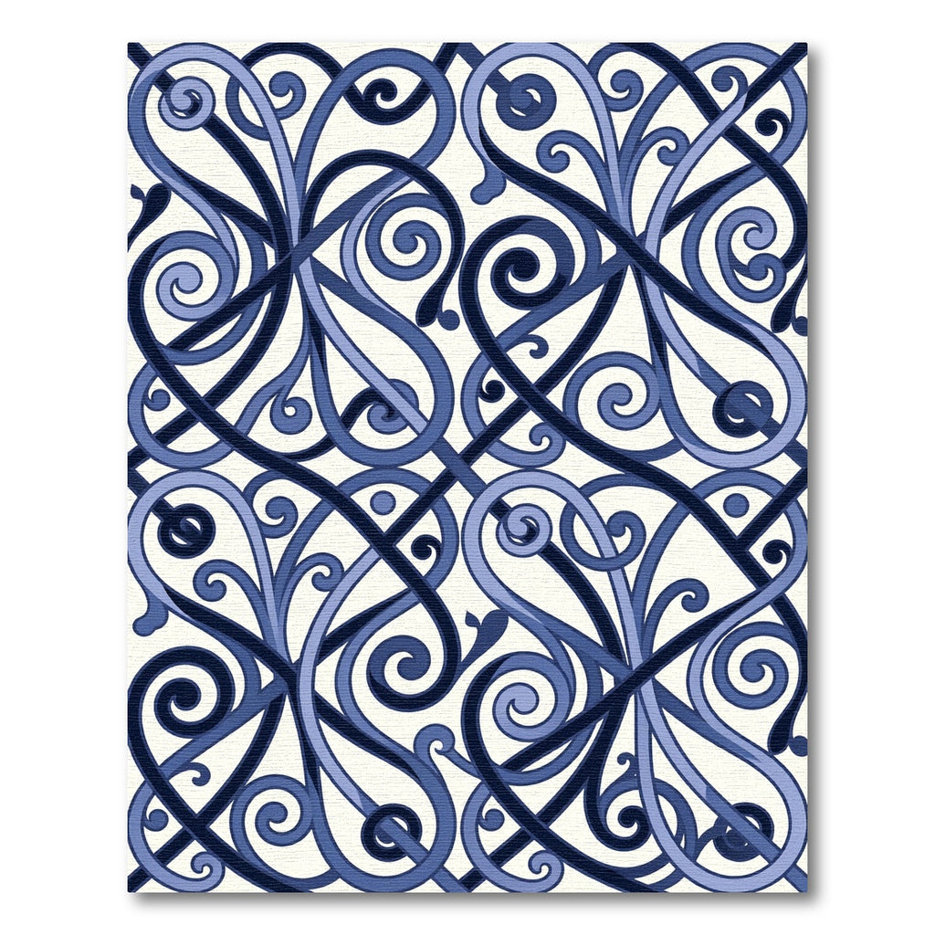 Elegant Navy Blue Interlocking Scroll Rug