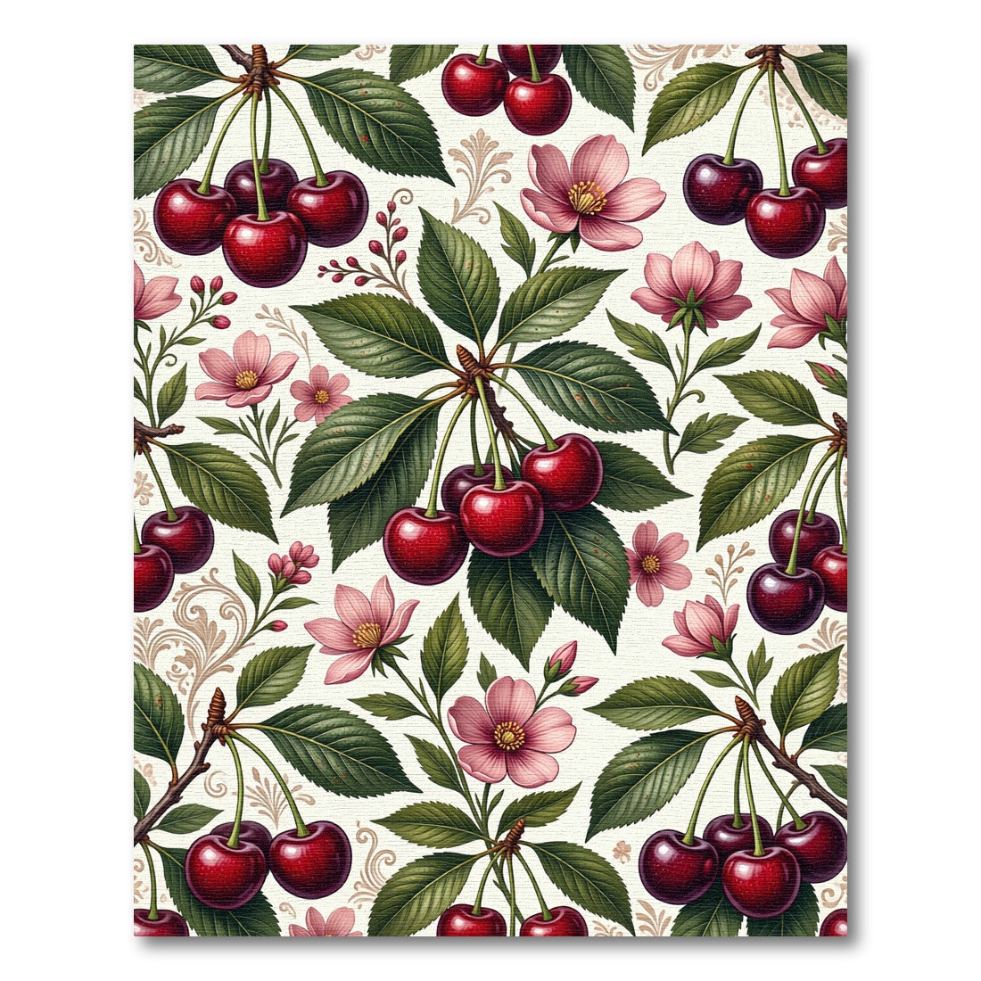Vintage Crimson Cherry Blossom Orchard Branch Rug