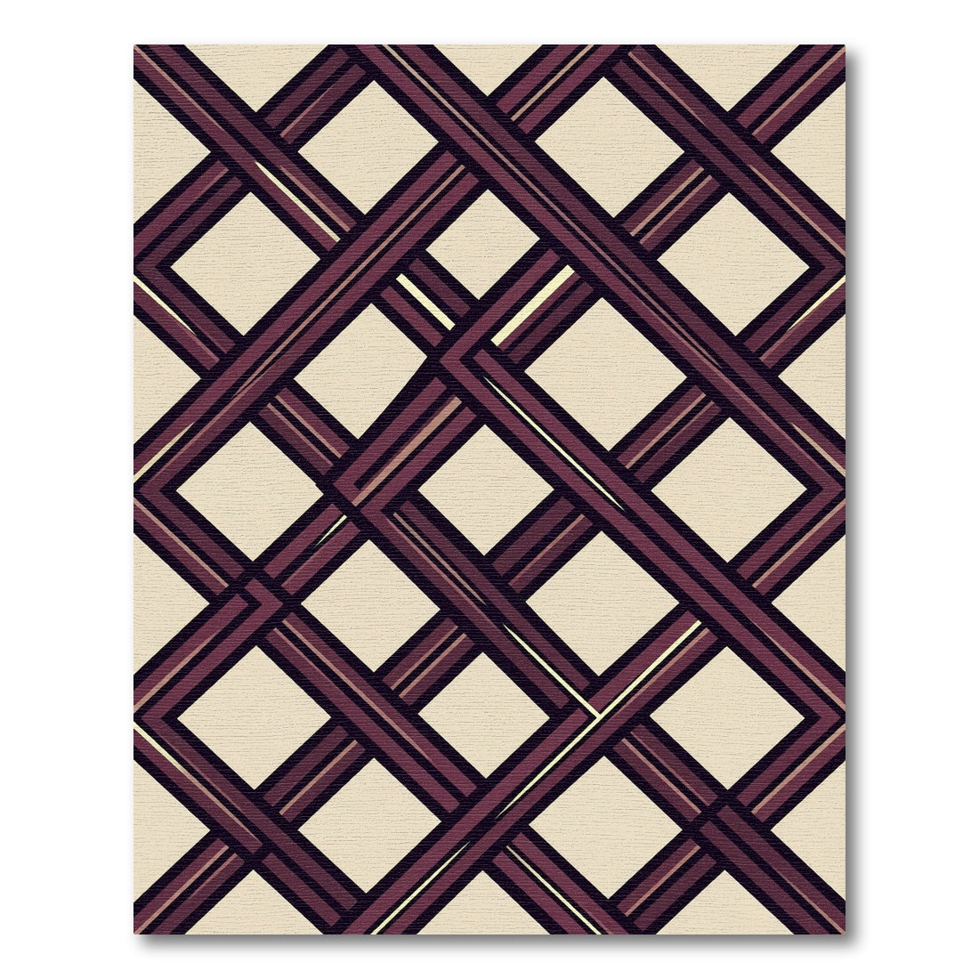 Deep Burgundy Modern Geometric Interlocking Square Rug