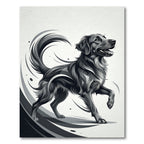 Dynamic Monochrome Running Dog Illustration Rug