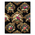 Victorian Golden Frame Floral Rose Bouquet Rug