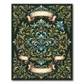 Ornate Teal and Golden Baroque Scroll Rug
