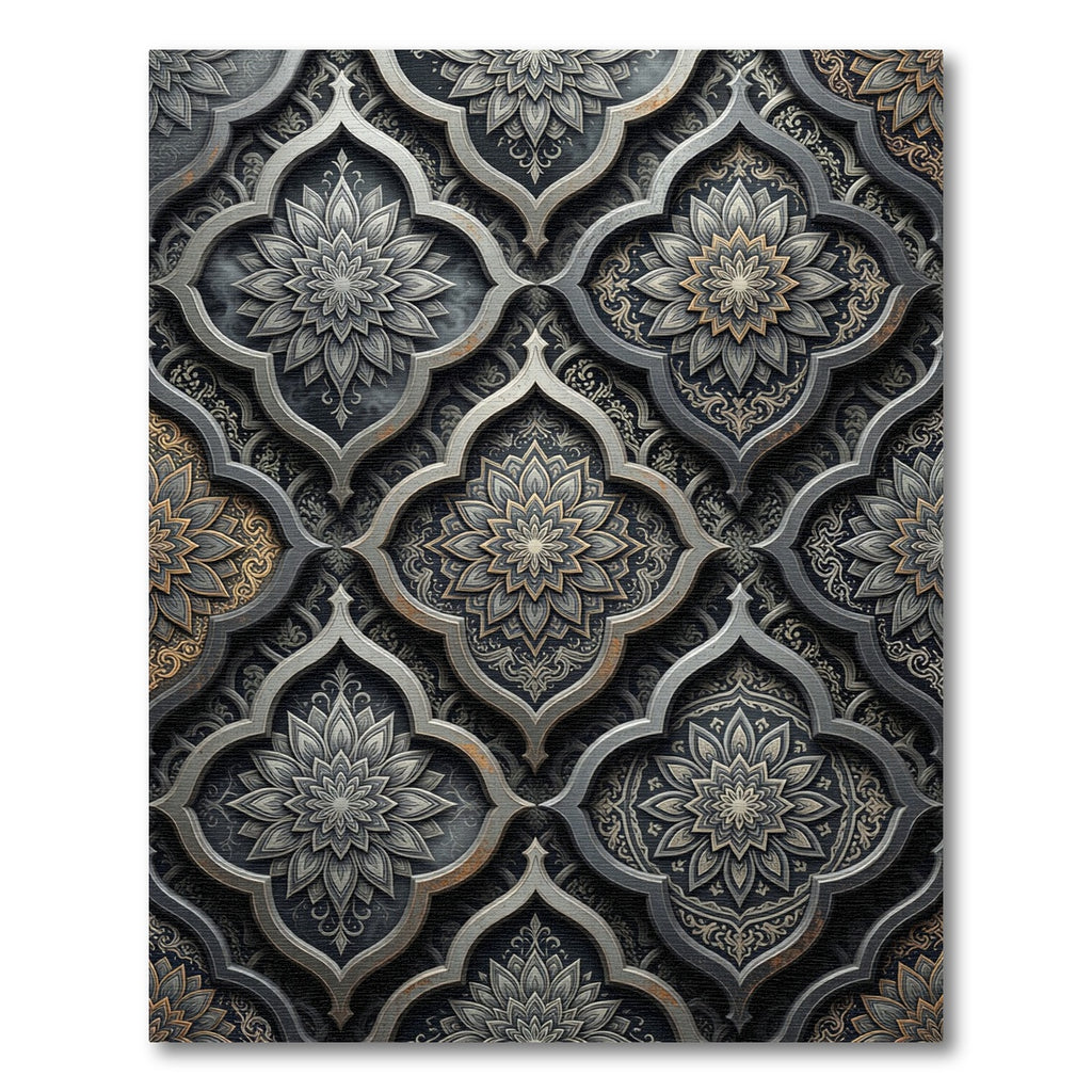 Ornate Dark Gray Floral Medallion Rug