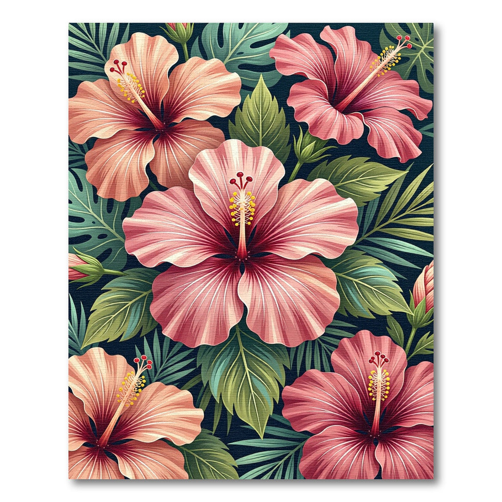 Coral Pink Hibiscus Tropical Foliage Rug