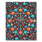 Vibrant Coral Blue Starfish Seashell Mandala Rug