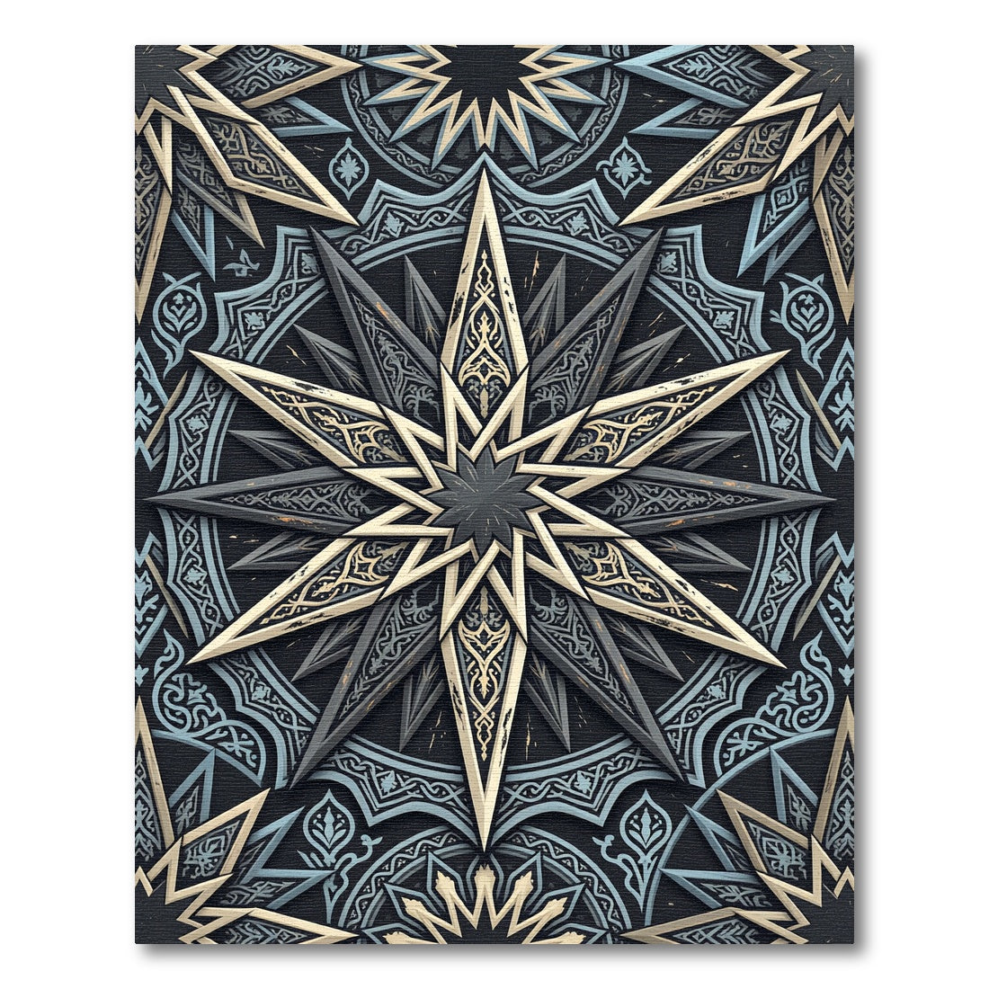 Celestial Gold Geometric Star Medallion Rug