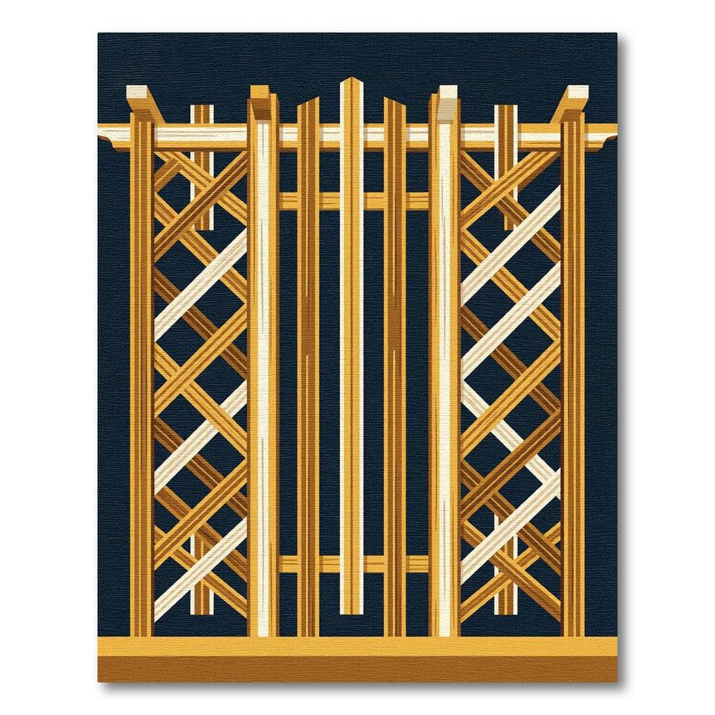 Golden Lattice Geometric Wood Grid Rug