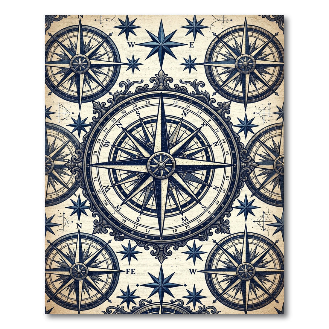 Nautical Mariner Compass Navy Anchor Decor Rug