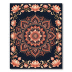 Midnight Peach Lotus Mandala Art Rug