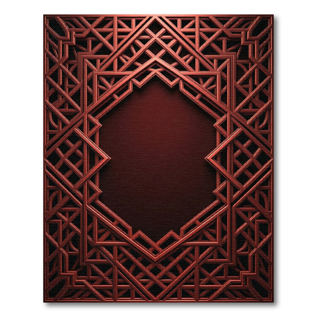 Rich Crimson Intricate Geometric Frame Rug