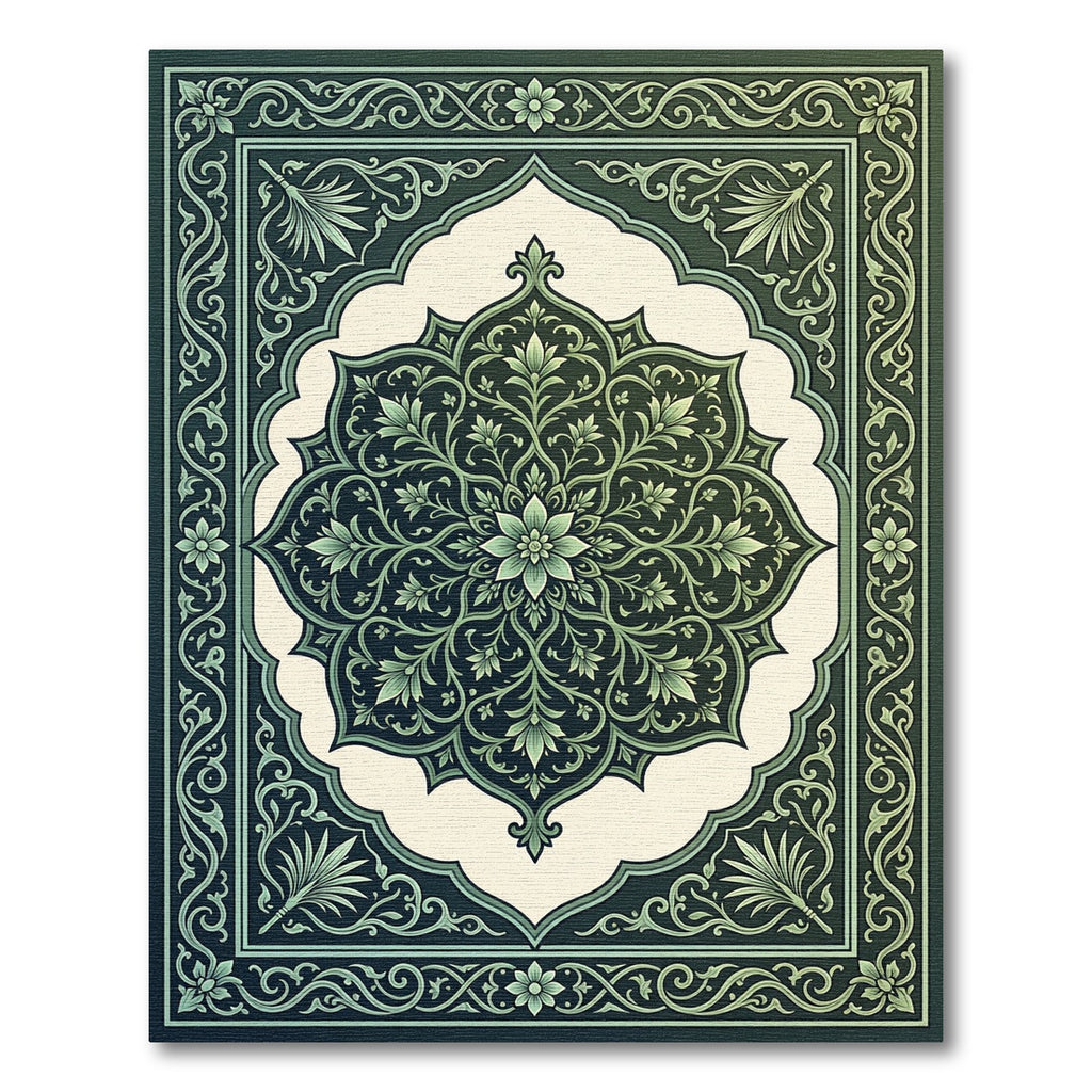 Deep Emerald Floral Mandala Border Rug