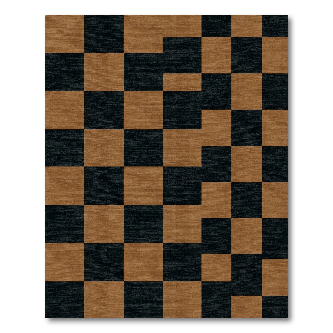 Modern Black and Tan Geometric Checkerboard Rug