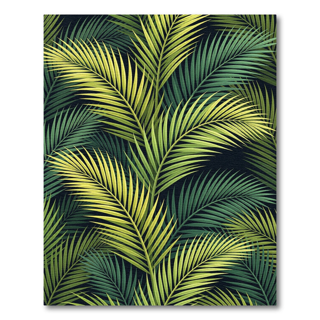 Vibrant Green Palm Fronds Botanical Rug