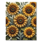 Lush Golden Sunflower Botanical Illustration Rug