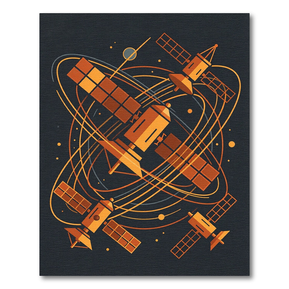 Orange Space Satellites Orbiting Rug