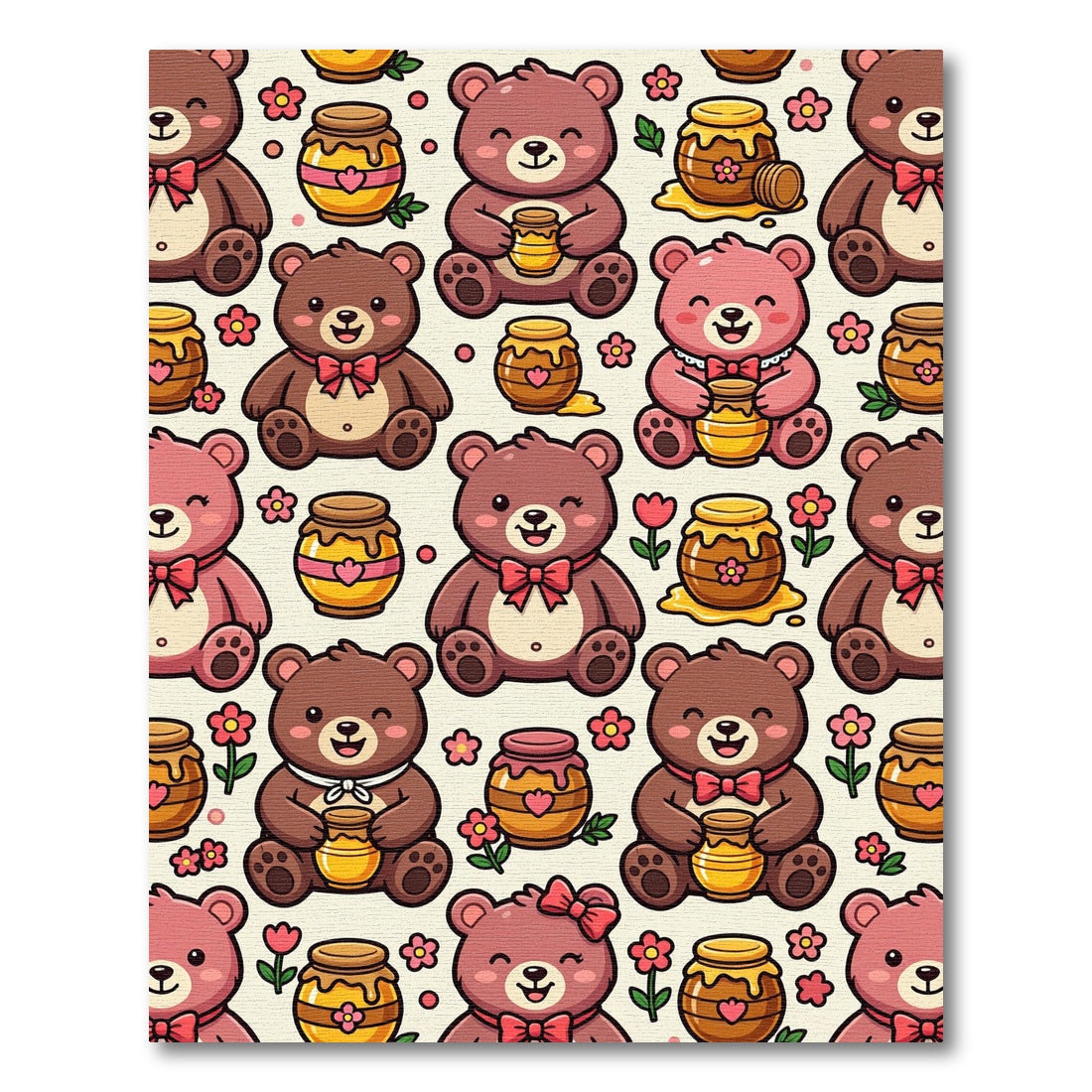 Cheerful Teddy Bear and Honey Pot Rug