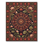 Ornate Crimson Lotus Mandala Frame Rug