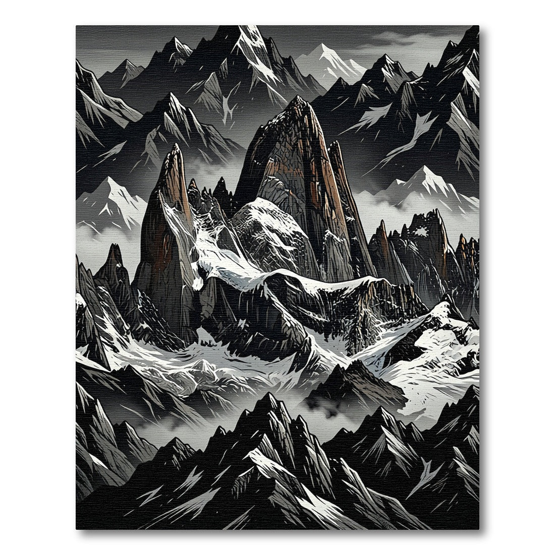 Dramatic Gray Mountain Peaks Rug