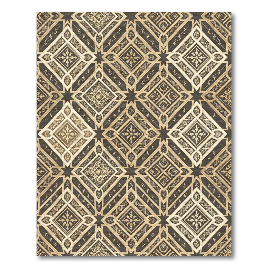 Gold Geometric Lattice Mosaic Rug