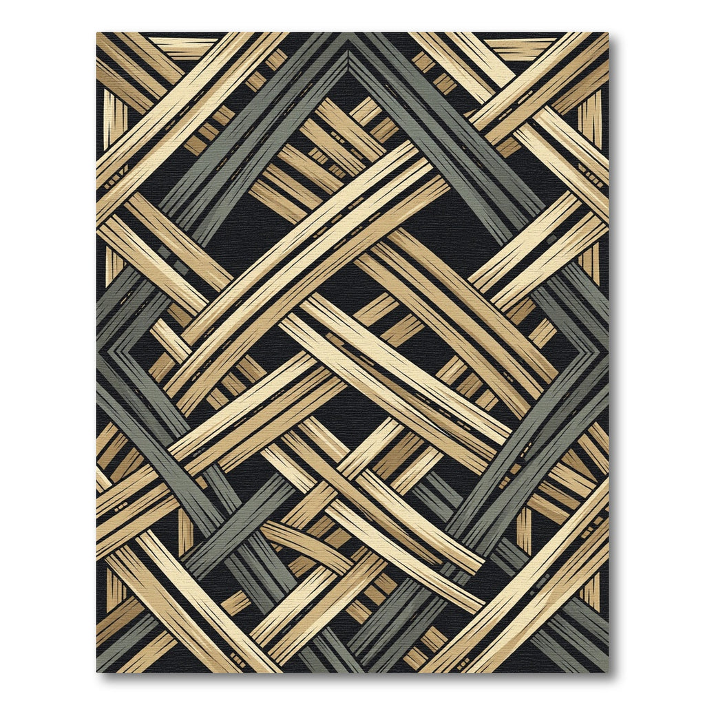 Interlocking Gold and Charcoal Geometric Lines Rug