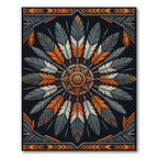Geometric Orange and Charcoal Feather Medallion Rug