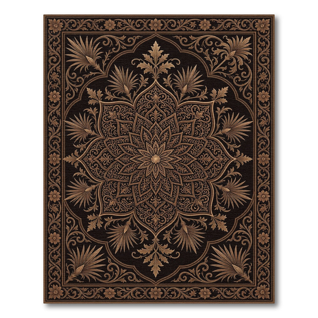 Elegant Bronze Floral Medallion Scroll Rug