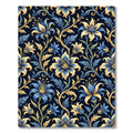 Golden Floral Vine Blue Botanical Art Rug