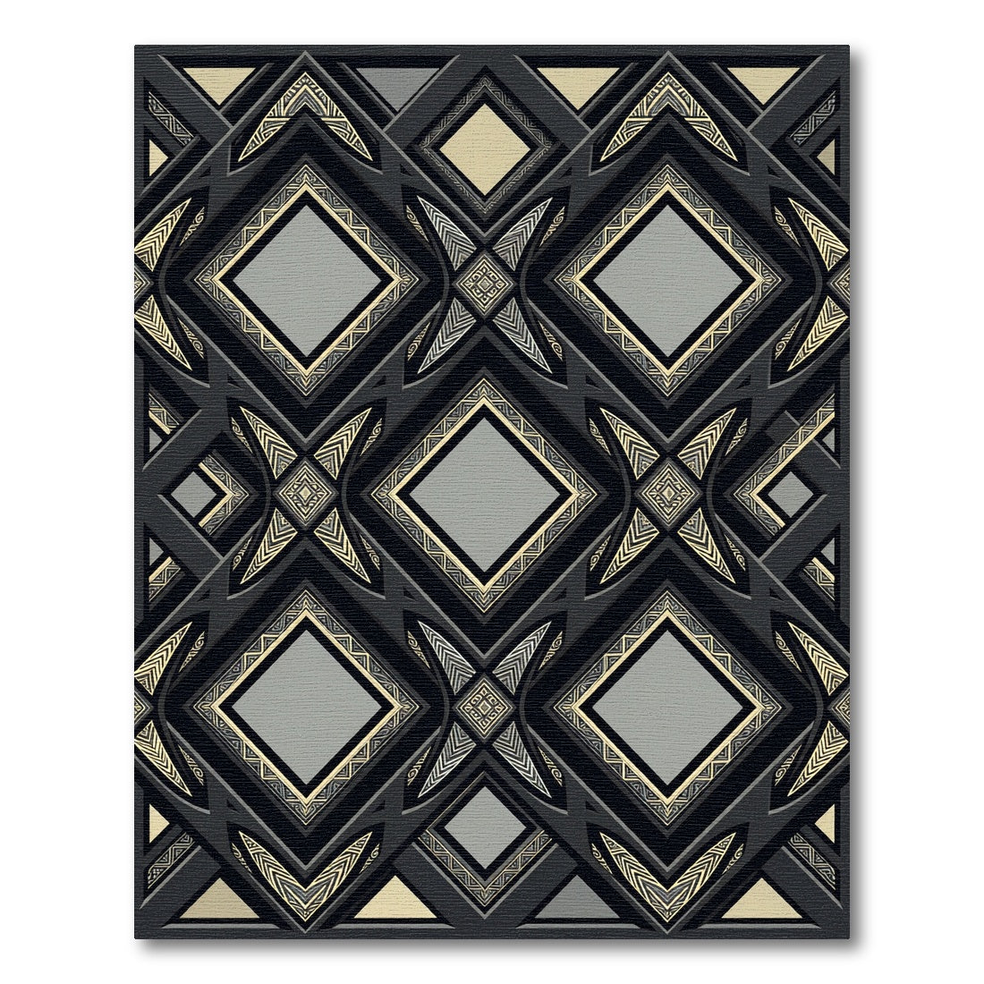 Sophisticated Charcoal Gold Geometric Diamond Rug