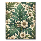 Vintage Sage Leaf and White Blossom Rug