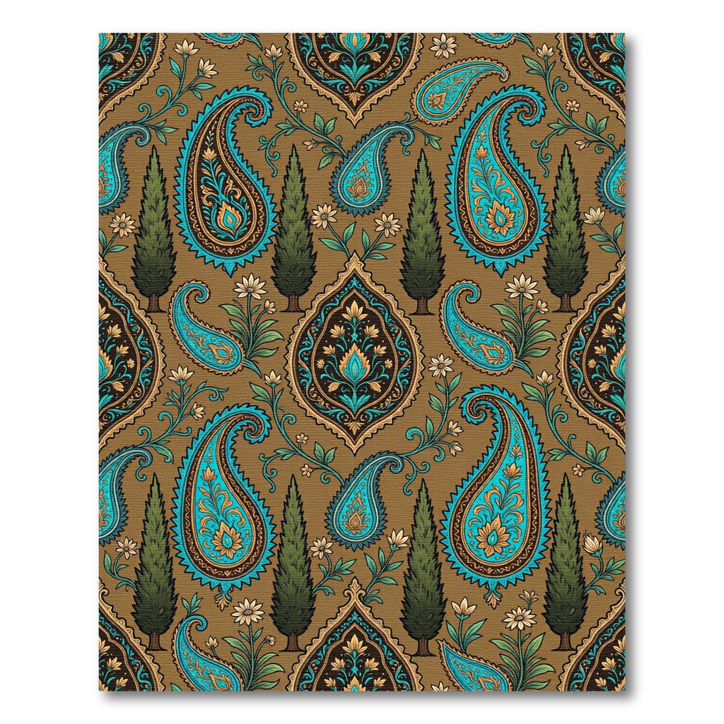 Teal Paisley Botanical Cypress Woodland Rug