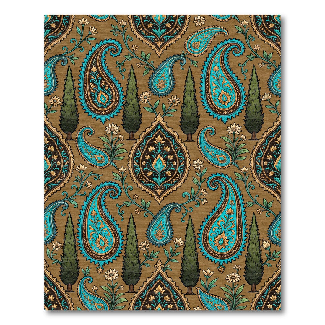 Teal Paisley Botanical Cypress Woodland Rug