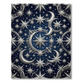 Celestial Silver Crescent and Star Night Sky Rug