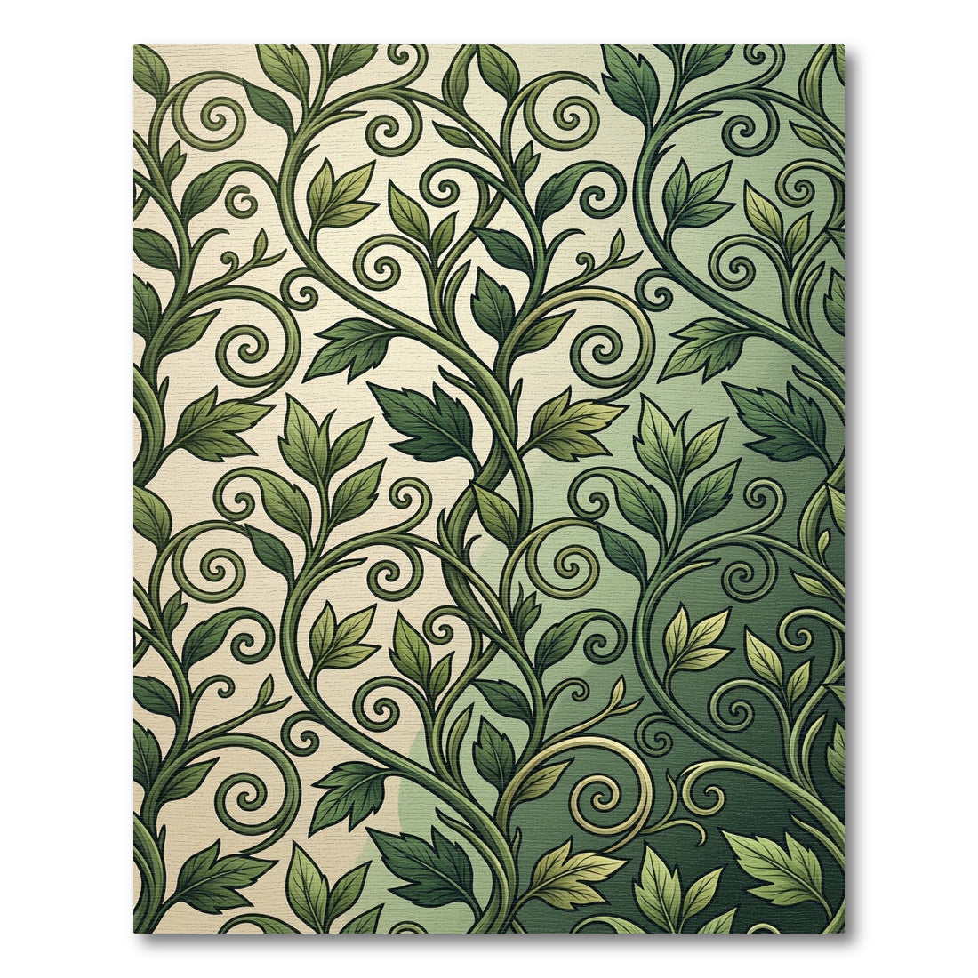 Elegant Forest Green Leafy Vine Swirl Rug
