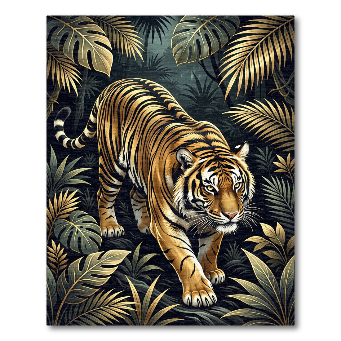 Golden Tiger Amidst Tropical Foliage Rug