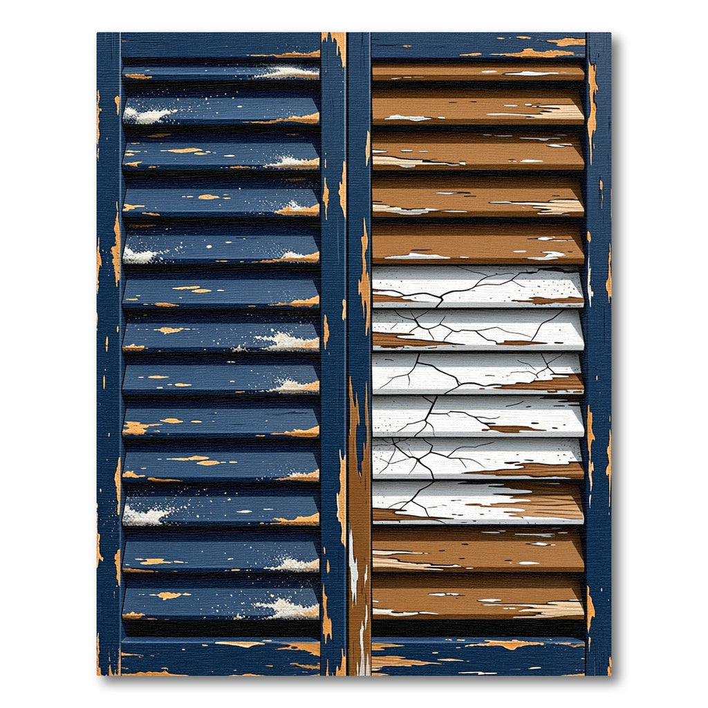 Distressed Blue and Brown Weathered Shutter Rug
