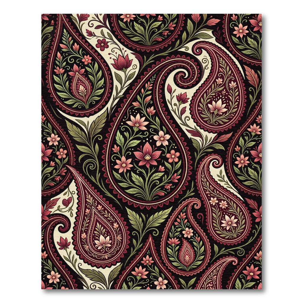 Elegant Burgundy Paisley Floral Tapestry Rug