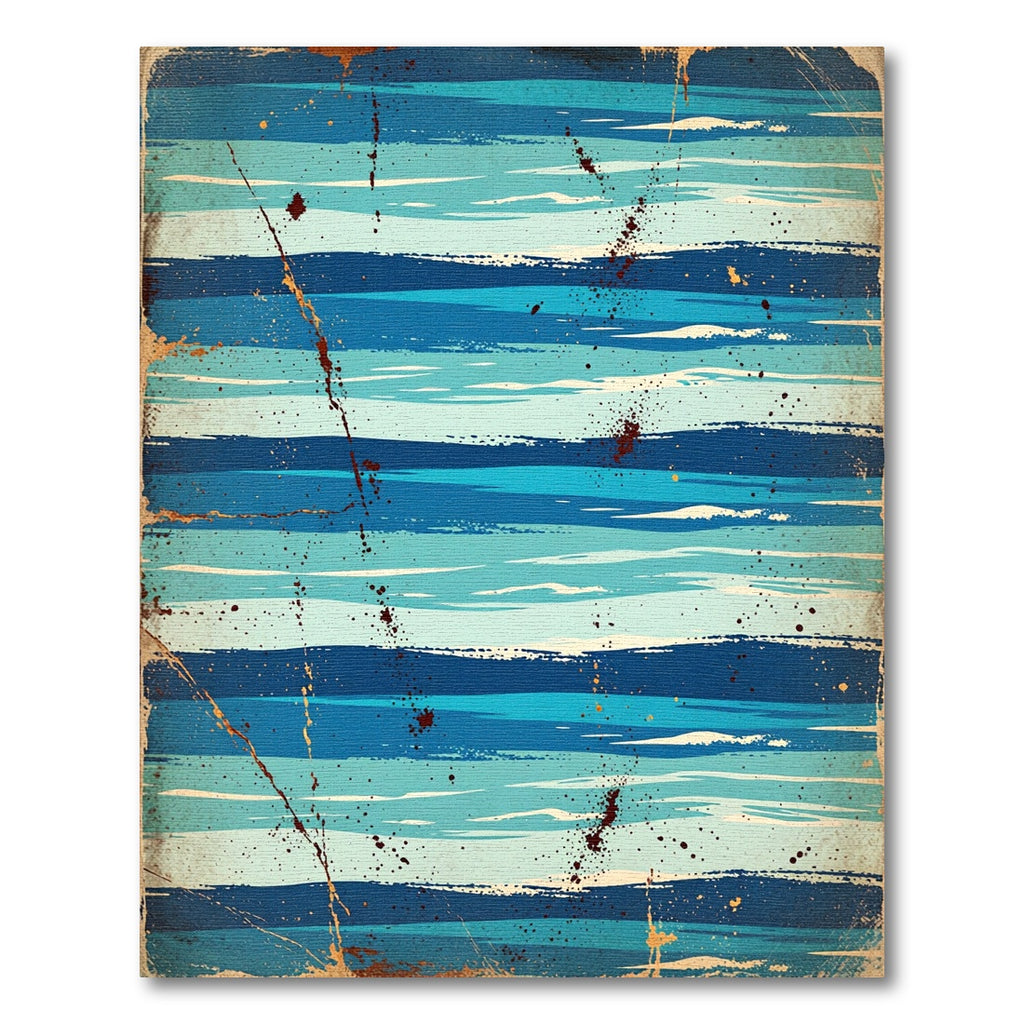 Distressed Blue Ocean Horizon Stripe Rug