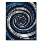 Modern Blue and Silver Spiral Illusion Rug